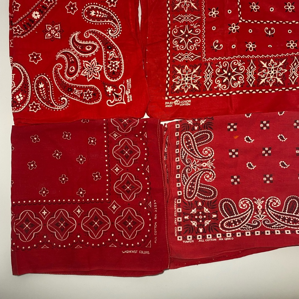 Set of 4 red western bandanas